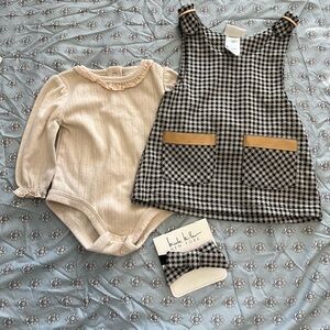 Nicole Miller Black and Cream Houndstooth Dress Set with headband